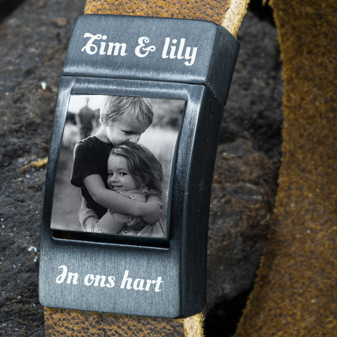 Eigen Foto op armband - Gevlochten zwart leren Armband met Foto afdruk